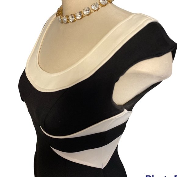 Quality Dress Black & Cream Sz 8 Elegant Flattering Waistline - Picture 2 of 4